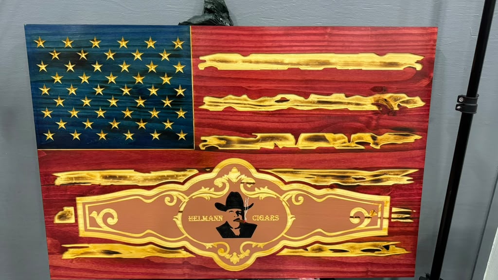 American flag artwork made from cigars