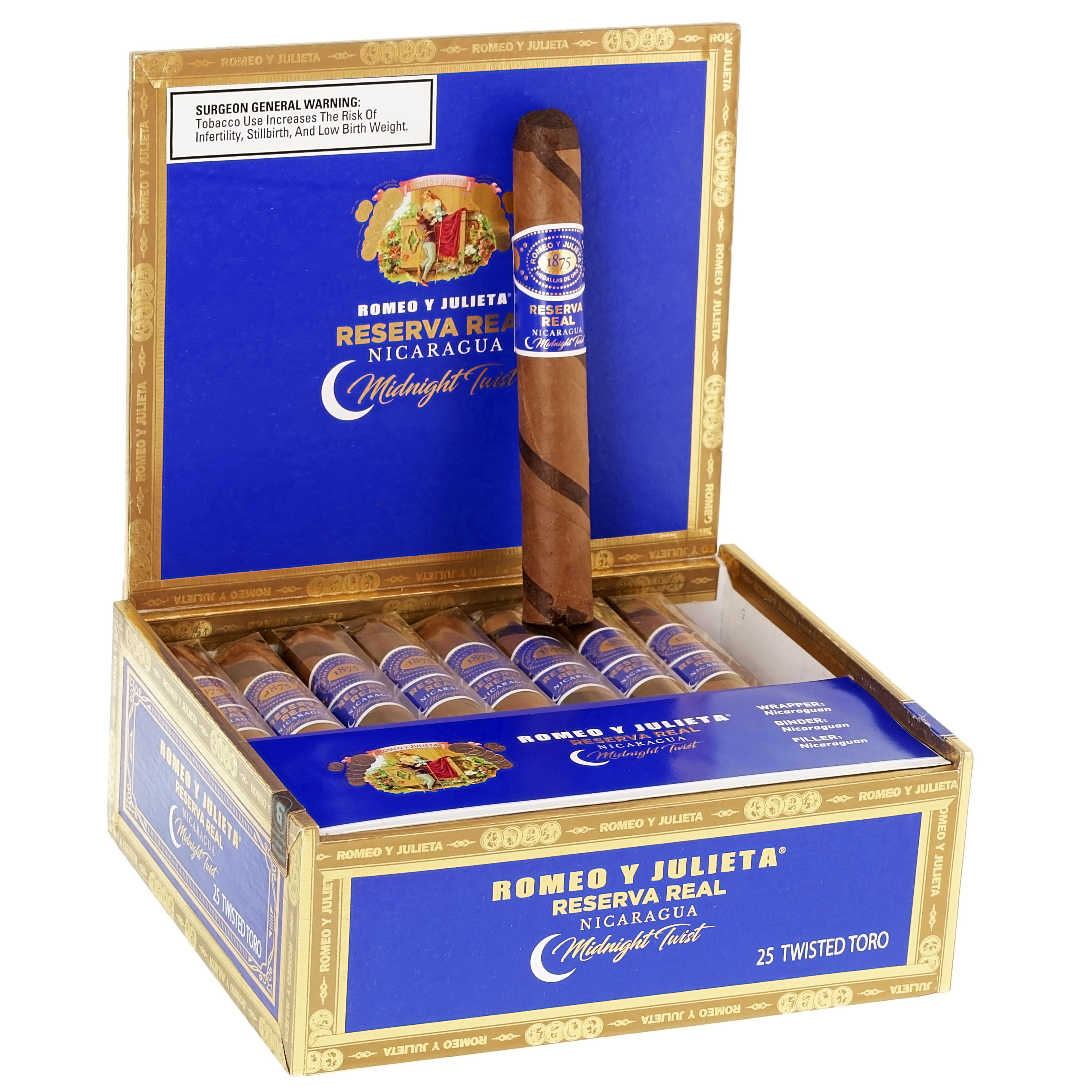 Ryj Reserva Real Nicaragua Midnight Twist Twisted Toro 54 X 6 — Box Of 25